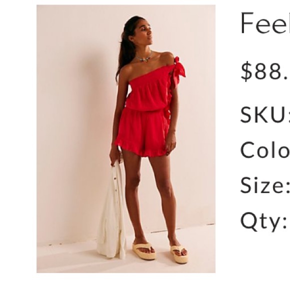 Free People Pants - Free People Red One-Shoulder High-Waist Shorts Romper